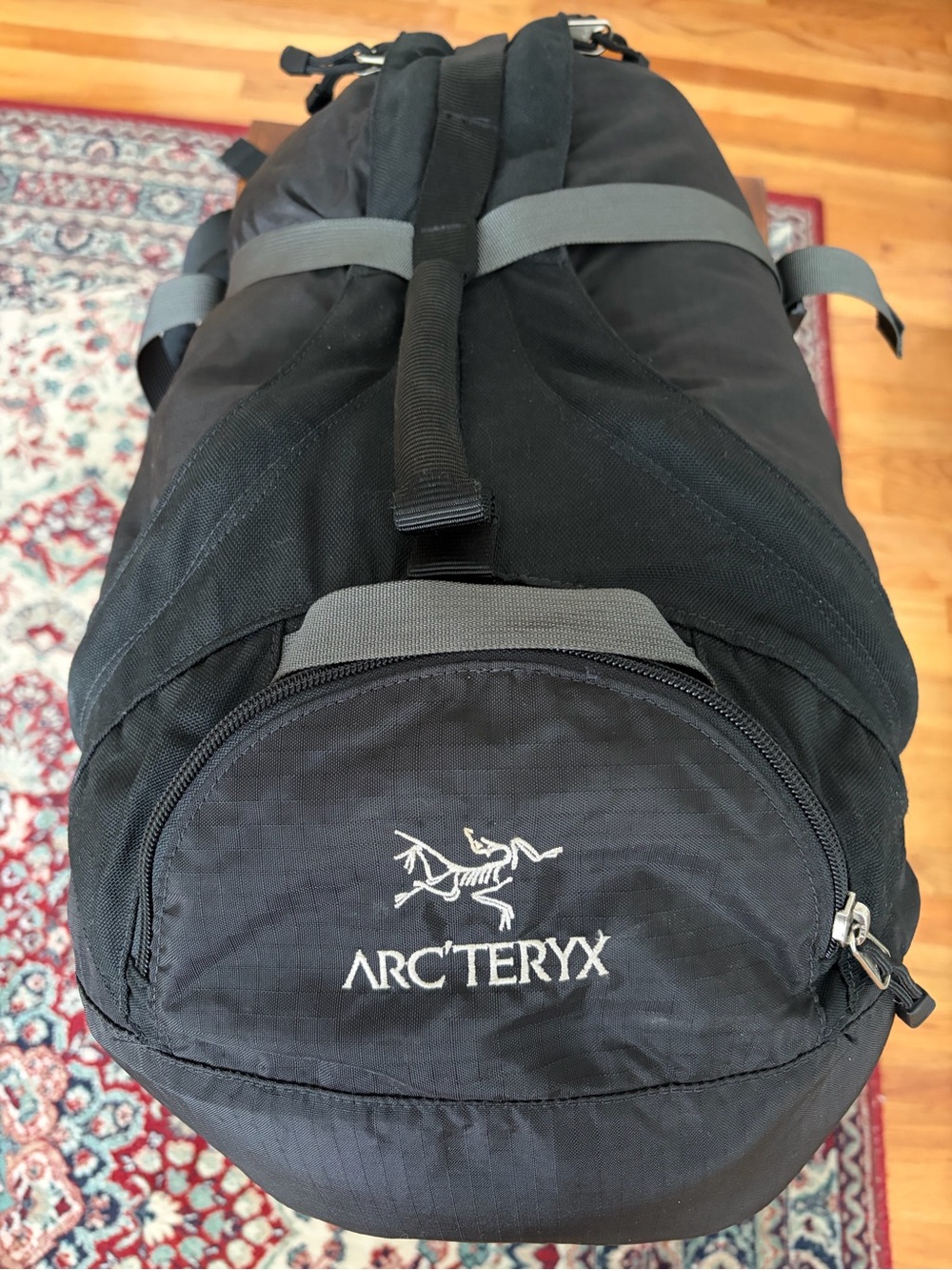 Arc'teryx Black Duffel Bag with Gray Straps